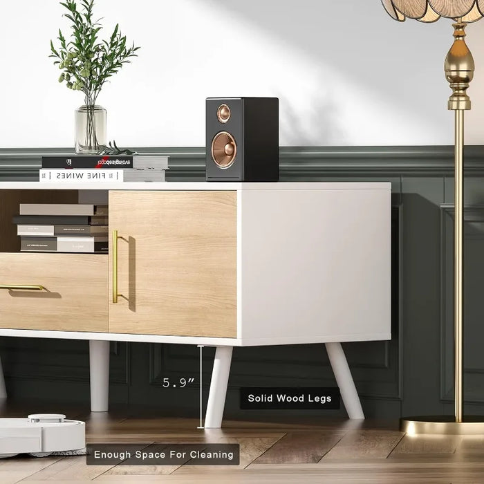 Modern TV Stand for TVs up to 55 inch, Entertainment Center with Storage Cabinet and Drawer, Bedroom TV Stand for Living Room