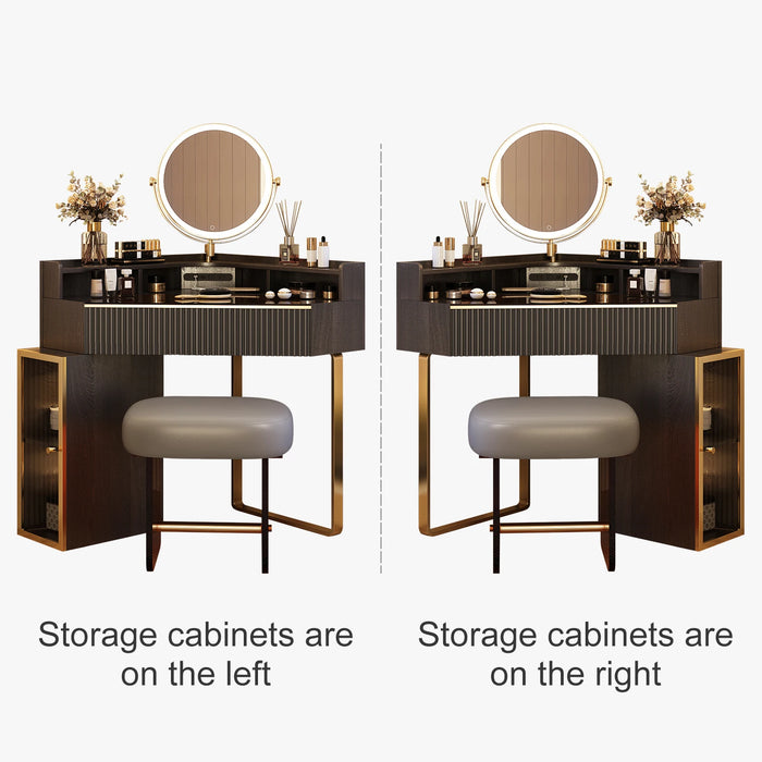 Storage dresser makeup stool set, dresser, 1 compartment storage drawer, 1 high storage storage pull cabinet, 360 ° mirror