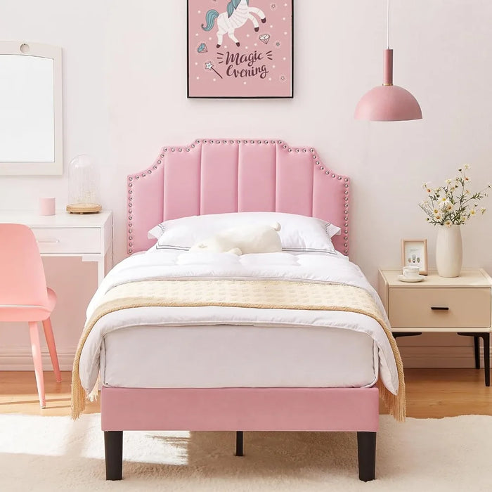 Bed frame with adjustable headboard/clustered mattress base, supported by wooden boards, easy to assemble, bed frame