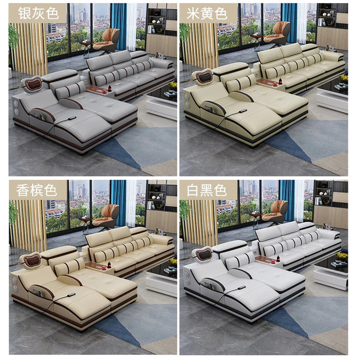 Multifunctional massage combined living room small apartment modern corner leather sofa