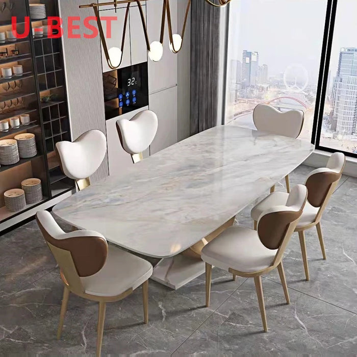 U-BEST Dining Table And Chairs Stainless Steel Frame Luxury Dinning Table Set Modern Marble Dining Room Table