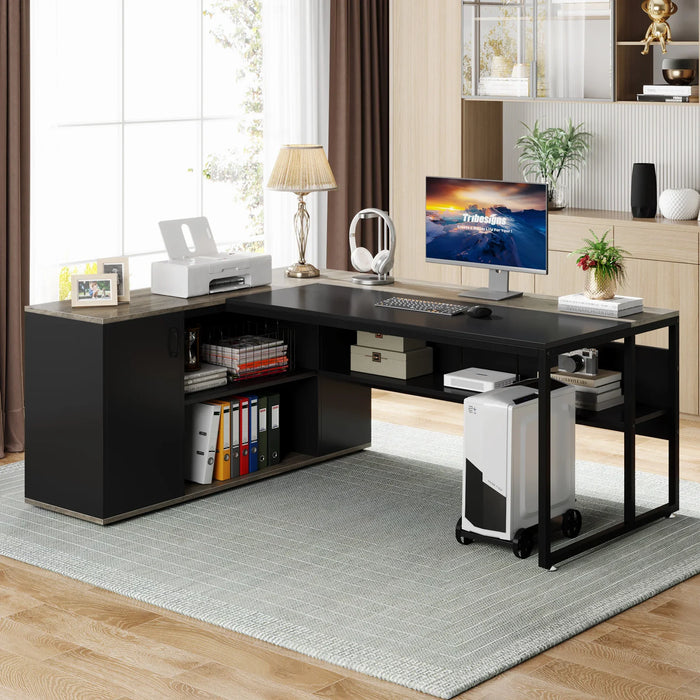 Tribesigns 71 inch Executive Desk, L Shaped Desk with Cabinet Storage, Executive Office Desk with Shelves, Business Furniture