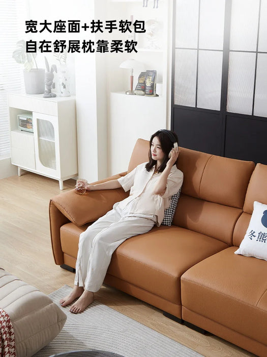 Italian Minimalist Living Room Small Apartment Light Luxury and Simplicity Leather Straight Row Sofa Retro Style
