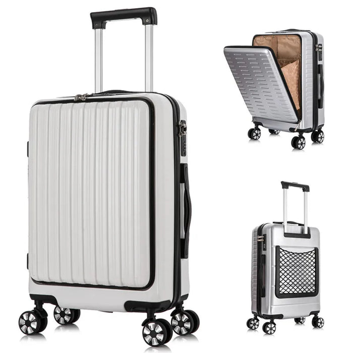 NEW fashion travel suitcase with wheels 20'' carry on luggage small bag rolling luggage front open trolley case travel bag 10 kg