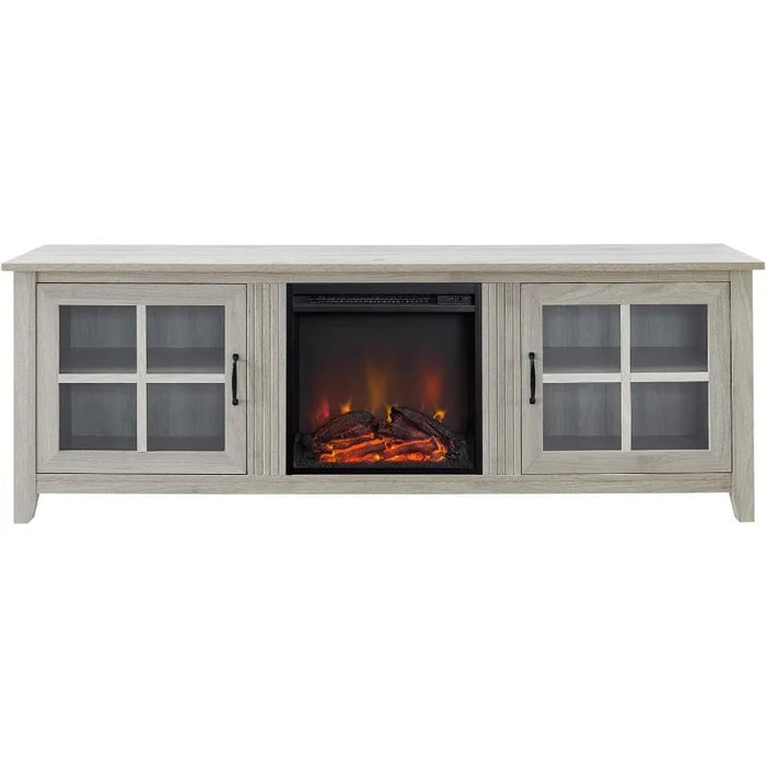 Classic 2 Glass Door Fireplace TV Stand for TVs up to 80 Inches, 70 Inch