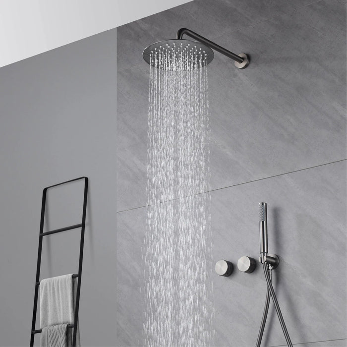 Simple black brass shower system with wall mounted design Two handles Dual control for Hot & Cold 2-function hidden bathroom Tap