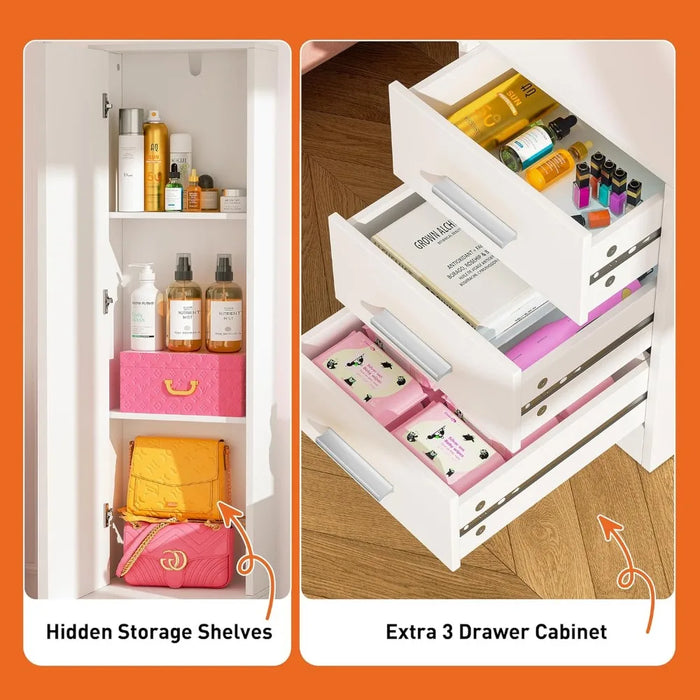 Dresser, Make-up Dresser with Illuminated Mirror, with Stool Set, with Drawer, with 3 Lighting Modes, Dresser Set