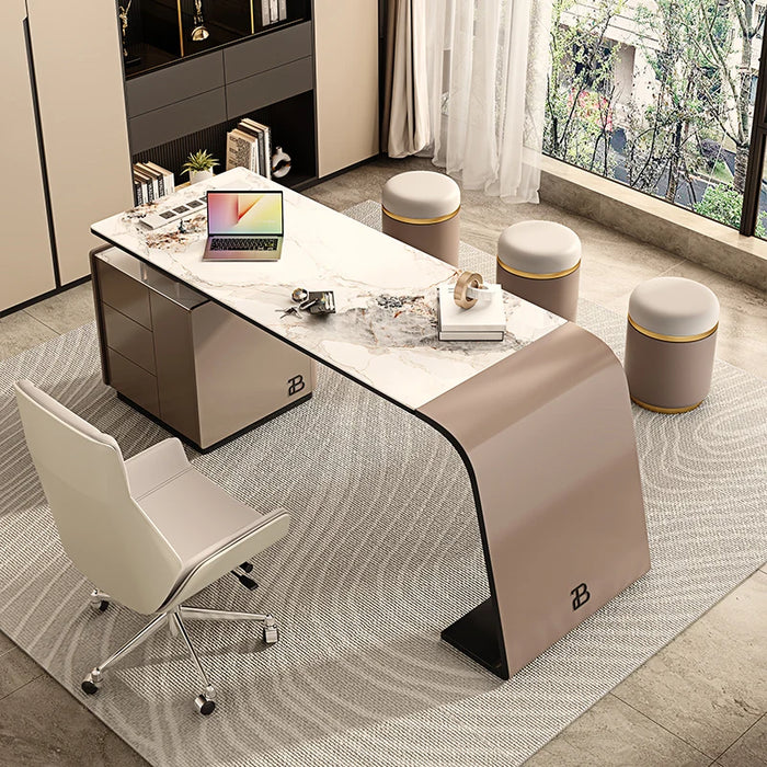 Italian minimalist desk designer high-end desk modern luxury rock plate boss household office desk chair combination