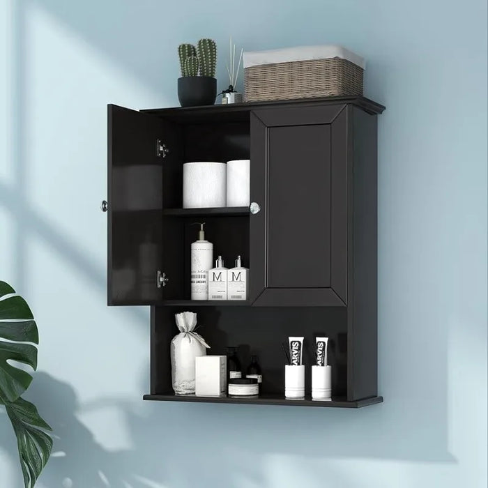 VANIRROR Black Bathroom Wall Cabinet 24x30 Inch Wall Mounted Wooden Over The Toilet Storage Cabinets with 2 Doors, Cabinets