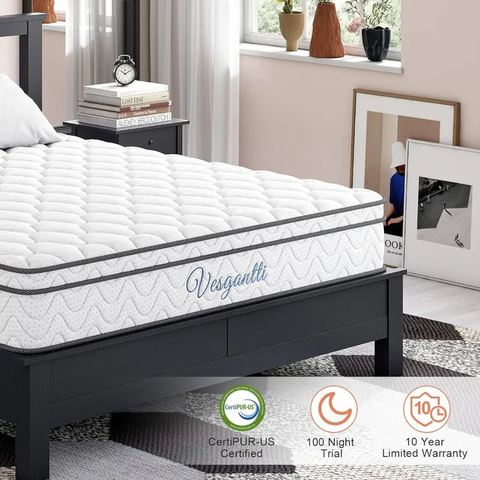King Size Mattress, 12 Inch Hybrid King Mattress in a Box, Gel Memory Foam and Pocket Coils Innerpring Mattresses