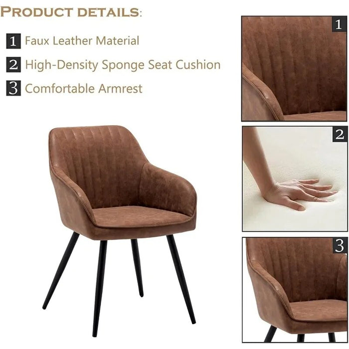 annjoe Faux Leather Accent Arm Chairs for Living Room Leisures/ Upholstered Chair with Metal Legs Set of 2 for Home Kitchen