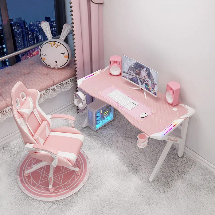 RGB Pink gaming desk girls gamer live combination office computer desk PC table fashion lovely bedroom laptop desk study table