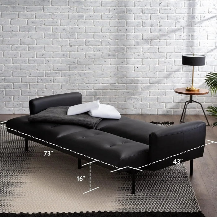 Living room sofa futon sofa, living room furniture - armless sofa bed, black faux leather, black