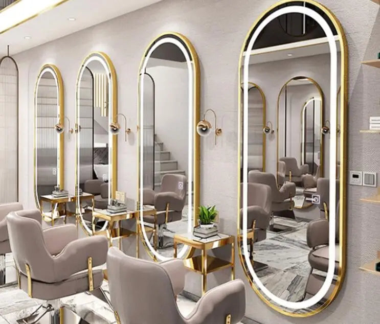 Barbershop Internet celebrity mirror hanging wall hair dressing mirror table single side fall zone light mirror wall hanging