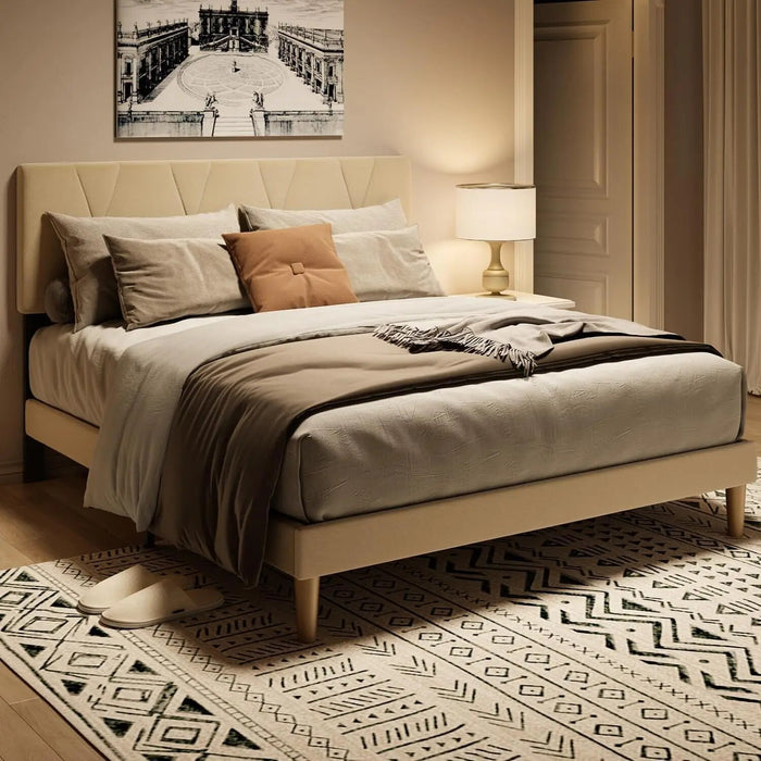 Gizoon Queen Bed Frame with Adjustable Velvet Headboard, Upholstered Platform Bed Frame with Sturdy Metal Frame