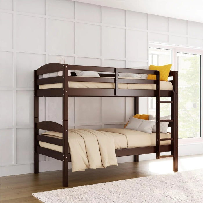 Better Homes & Gardens Leighton Solid Wood Twin-over-Twin Convertible Bunk Bed, Mocha bedframe  bedroom furniture