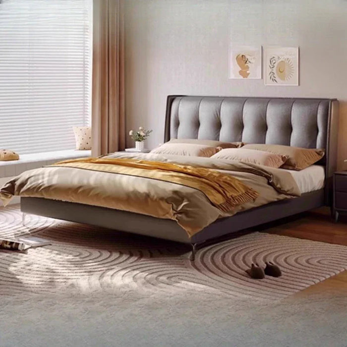 Luxury Aesthetic Double Bed King Size Minimalist Modern Salon Double Bed Wood Genuine Leather Cama Matrimonial Bedroom Furniture