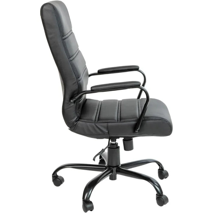Back Desk Chair - Black LeatherSoft Executive Swivel Office Chair With Black Frame - Swivel Arm Chair Computer Cover Furniture