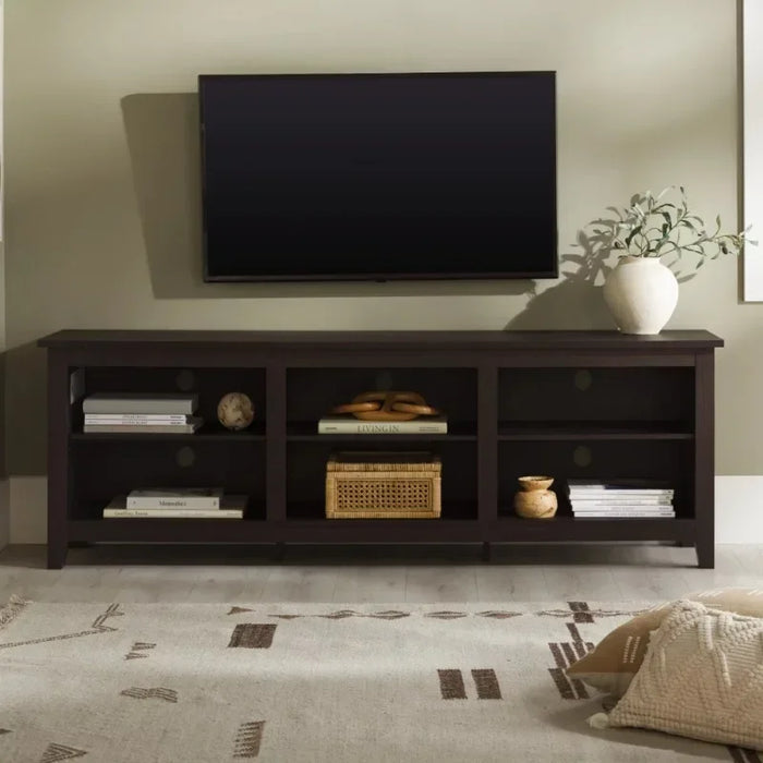 Woven Paths Open Storage TV Stand for TVs Up To 80", Espresso Tv Stand Living Room Furniture  Modern Tv Stand Table Tv