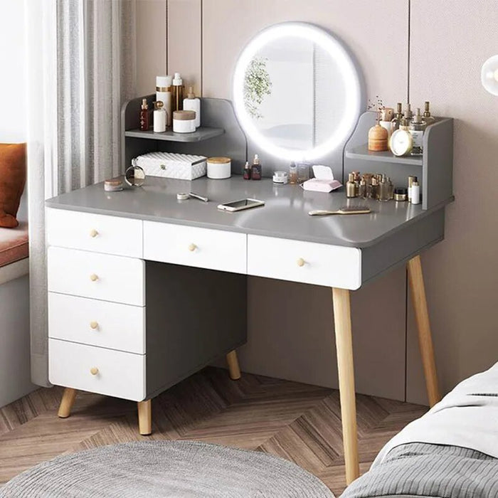 Mirror Chair Led Dressing Table Brown Bedroom Multifunctional Luxury Dressing Table Classic Charm Tocador Maquillaje Furniture