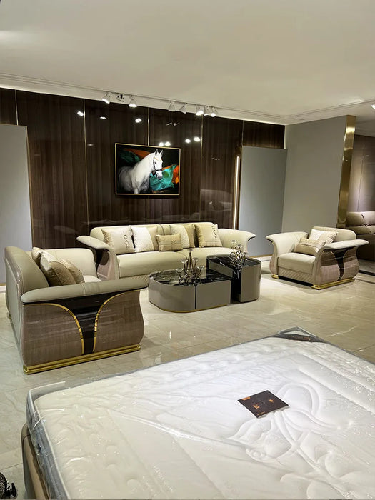 Italian light luxury high-end luxury villa leather sofa modern large living room sofa new