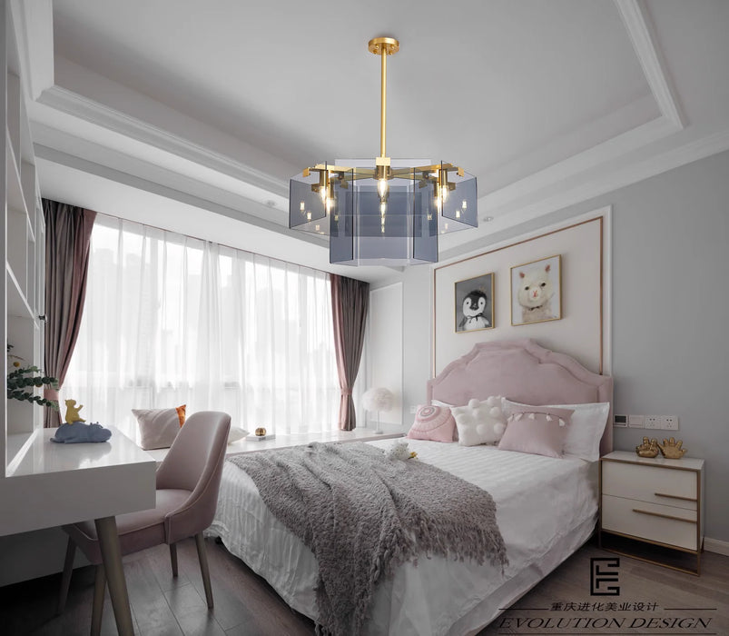 New light luxury high sense designer glass round chandelier living room dining room bedroom chandelier
