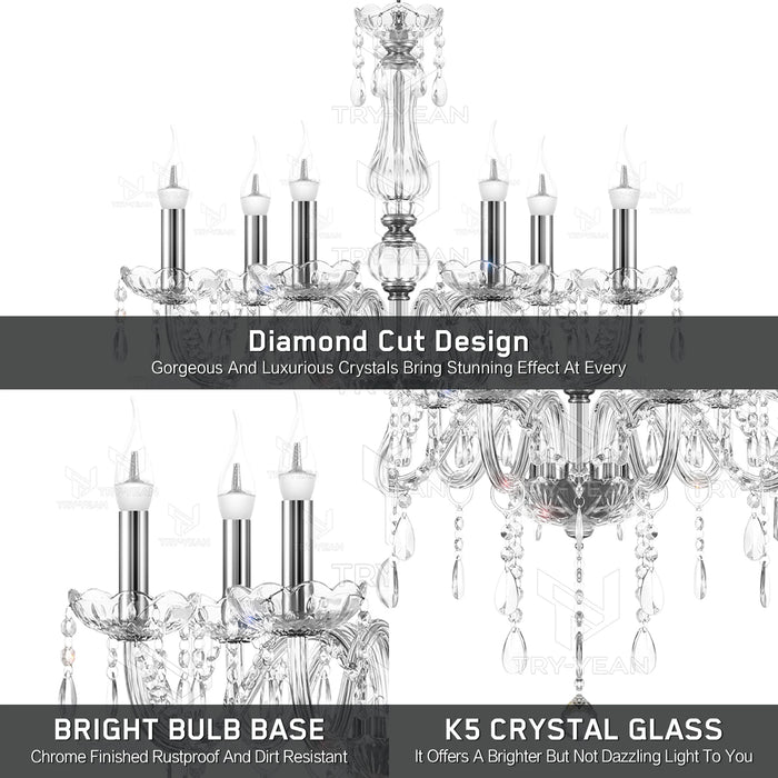 TRY-YEAN Elegant 6 Chandelier Lighting Modern Crystal Lights Kitchen Chandeliers Light Ceiling Pendant Lamp Transparent Color
