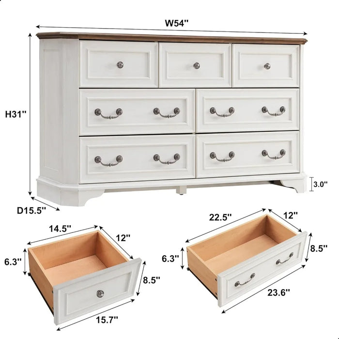 Farmhouse 7 Drawers Dresser Chests for Bedroom, Wood Rustic Tall Chest, Dressers Organizer for Bedroom, Antique Dressing Desk