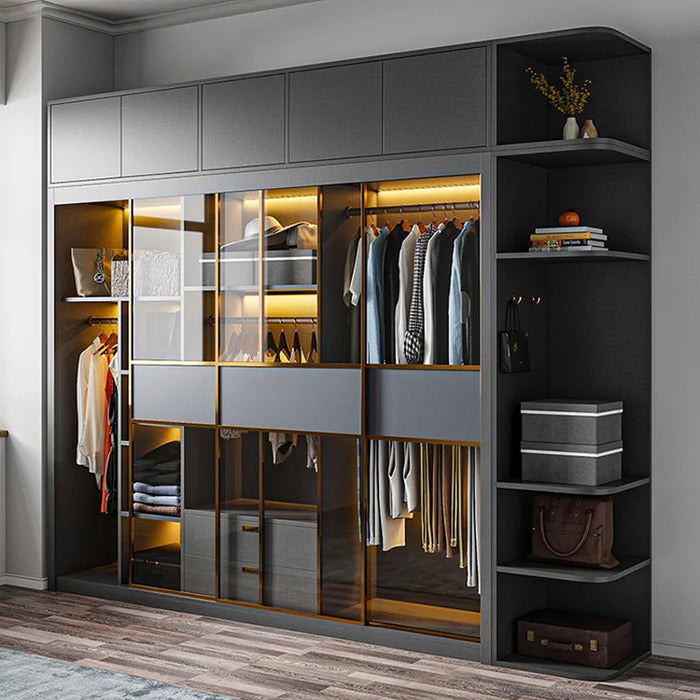 Sliding door wardrobe modern simple locker combination economy small sliding door large wardrobe glass door