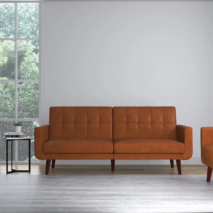 Better Homes & Gardens Nola Modern Futon, Camel Faux Leather sofa set  minimalist sofa