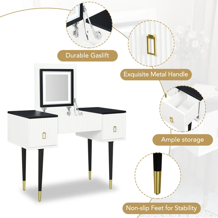 Modern Vanity Table Set with Flip-top Mirror and LED Light, Dressing Table