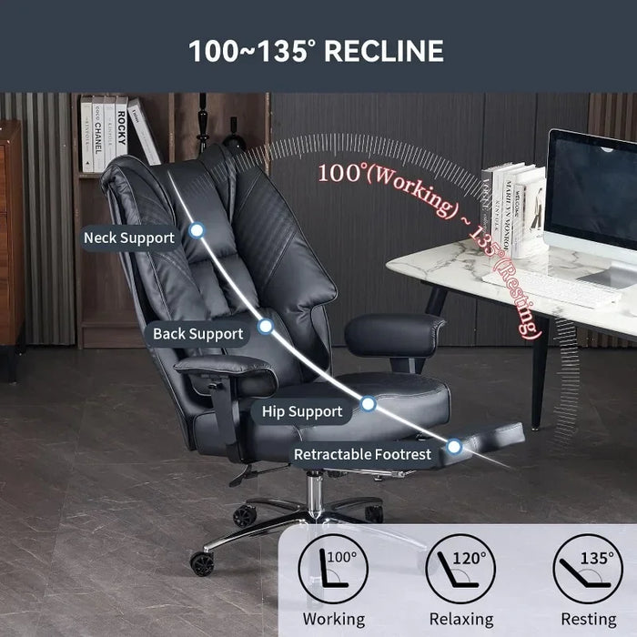 Big and Tall Office Chair 400lbs Wide Seat,Leather High Back Executive Office Chair with Foot Rest,Ergonomic Office Chair Lumbar