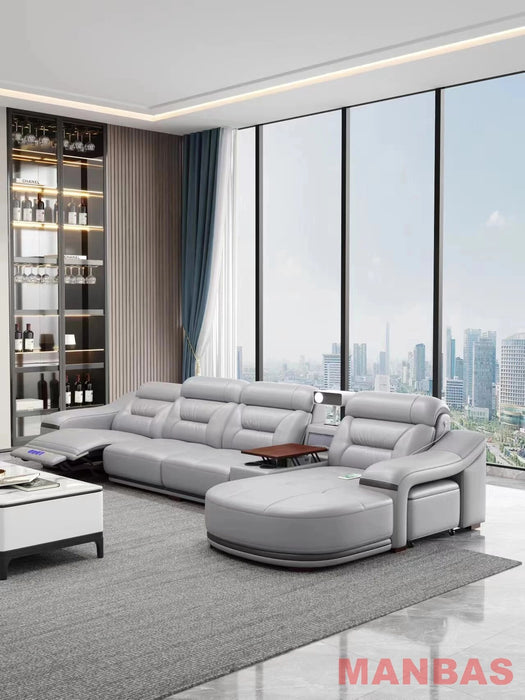 Italian Genuine Leather Sectional Sofa Set with Electric Recliner, Bluetooth Speaker and Projector By MINGDIBAO Livingroom Couch