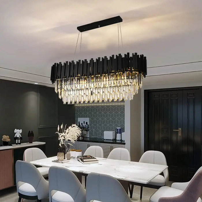 Black K9 Crystal Chandelier,13 Lights Rectangular Luxury Ceiling Hanging Lighting for Living  Kitchen Island (L48''-13 Lights)
