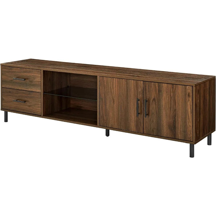 Walker Edison Uptown Modern 2 Drawer Low Profile Stand for TVs up to 80 Inches, 70 Inch, Dark Walnut