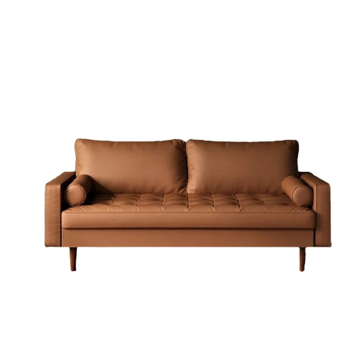 Living Room Faux Leather Sofa, Medieval Design, Wood Frame Brown Sofas