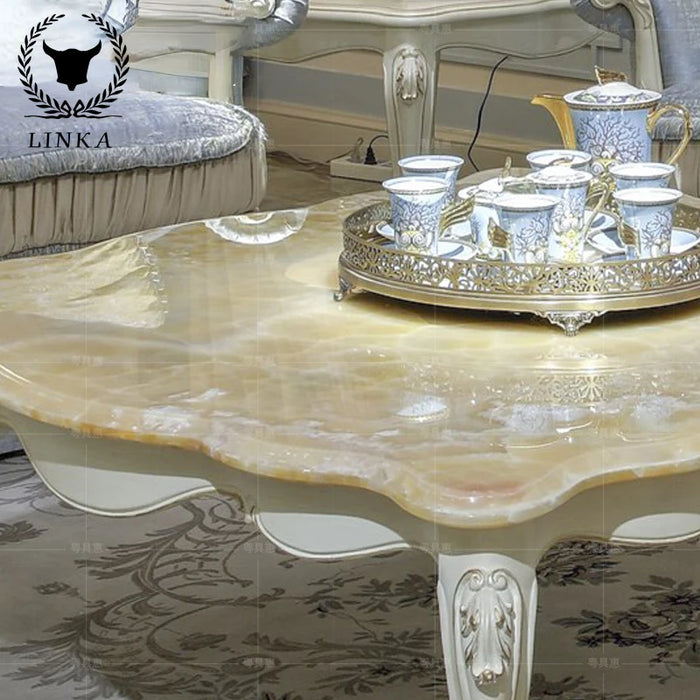 French neoclassical cloth sofa, large family living room furniture, European solid wood carved sofa combination