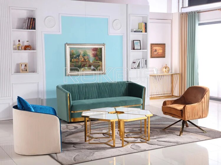 Luxury Fabric Sofa Set Gold Metal Foot Folds Fabric Sofa Italy Designs Living room Furniture