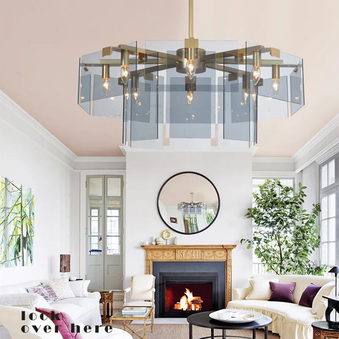 New light luxury high sense designer glass round chandelier living room dining room bedroom chandelier