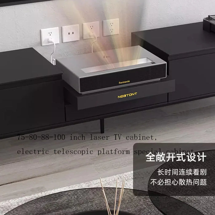 Modern Laser TV Cabinet Black Floor Telescopic Platform Consoles Solid Wood Table Luxury Meuble Tv Salon Living Room Furniture