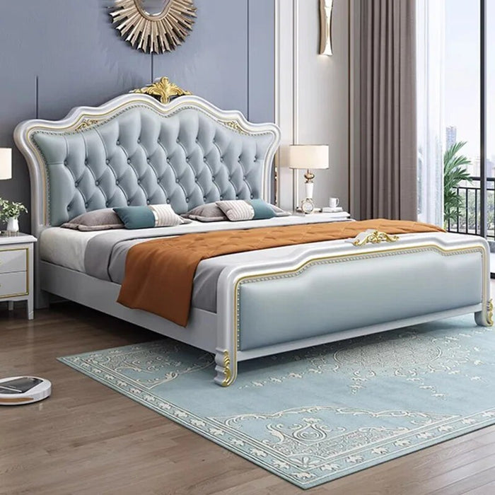 Royal European Double Bed Designer Whitr Villa Headboard Twin Bed Frame Wood Multifunctional Letto Matrimoniale Furniture