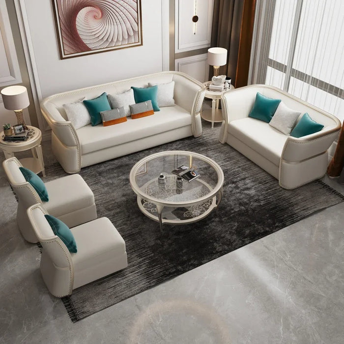 American light luxury leather solid wood sofa combination living room size high-end villa three person luxury furniture