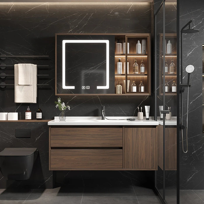 Light Luxury Bathroom Cabinet Combination Cream Style Minimalist Ceramic Integrated Bathroom Sink Gabinete Home Furniture YX50BC
