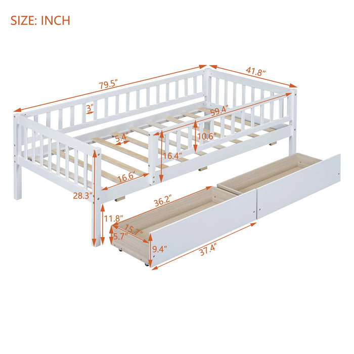 VSOGA Twin Sofa Bed Wooden Bed - With Two Drawers, Assembled Length 79.50cm Assembly Width 57.cm Assembly Height 28.30cm