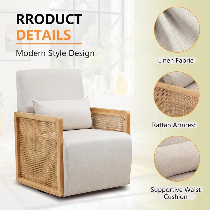 Modern Upholstered Accent Chair Furniture Linen Sofa Chair for Living Room Home Office or Lounge Bedroom Beige Freight Free