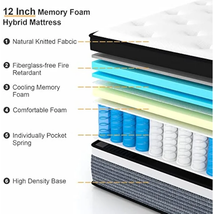 S SECRETLAND Queen Mattress, 12 Inch Cooling-Gel Memory Foam and Individually Pocket Innerspring Hybrid Mattress, Queen Bed Matt