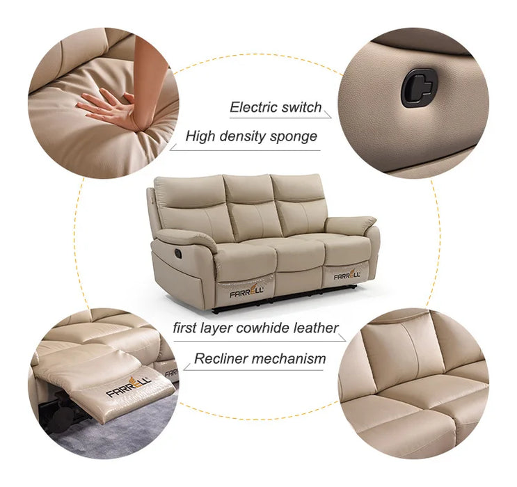 Popular Furniture Large Sectional Couch 321 Seater Reclining Genuine Leather Living Room Sofa