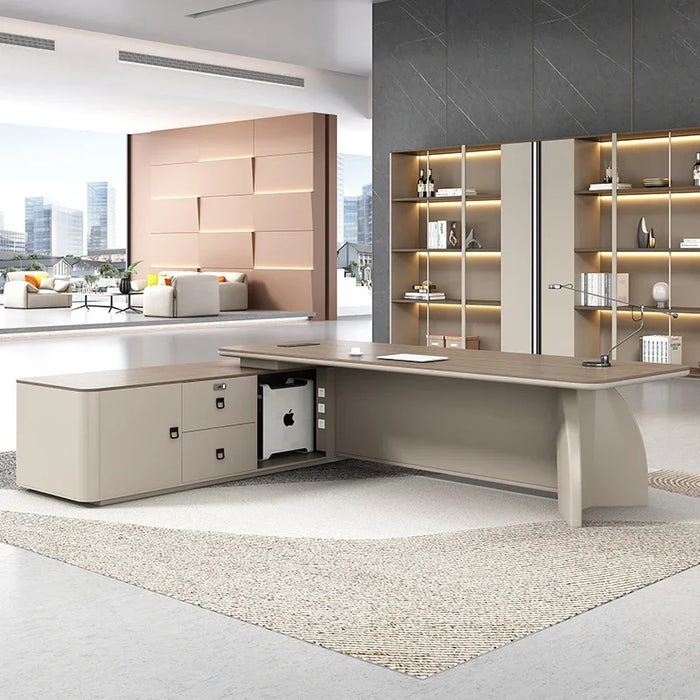 Nail Office Table Adjustable Desk Executive L Shape Desk Shelf Wooden White Student Bureau Meuble Media Console Furniture