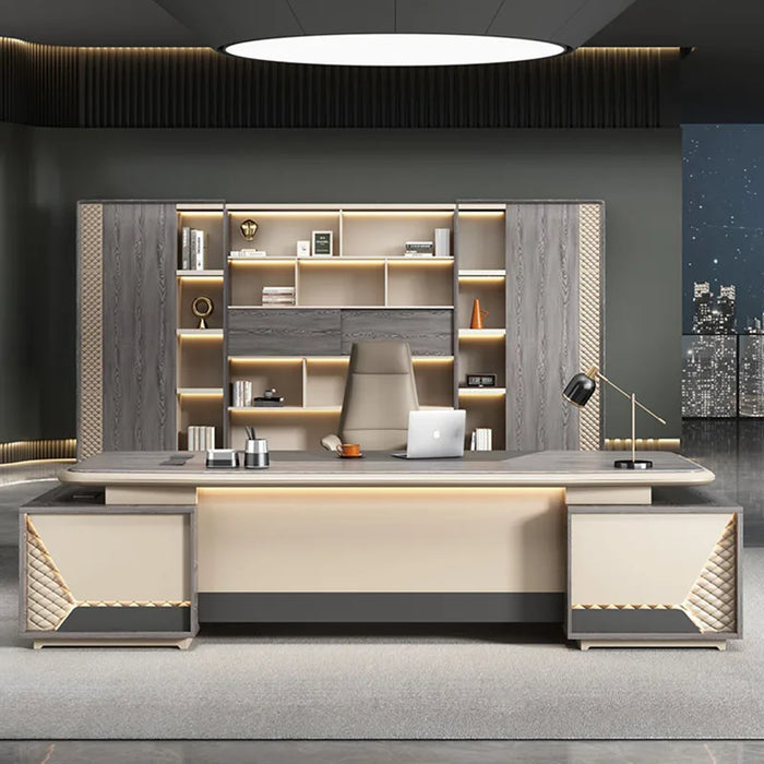 Computer Drawers Office Desk Executive Corner Reception Executive Desktops Setup Wooden Console Mesa Escritorio Office Supplies