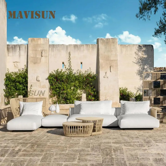New Outdoor Rattan Sofa Of Garden Courtyard Villa Rain-Proof And Sun-Proof Open-Air Chair  Balcony Furniture Combination